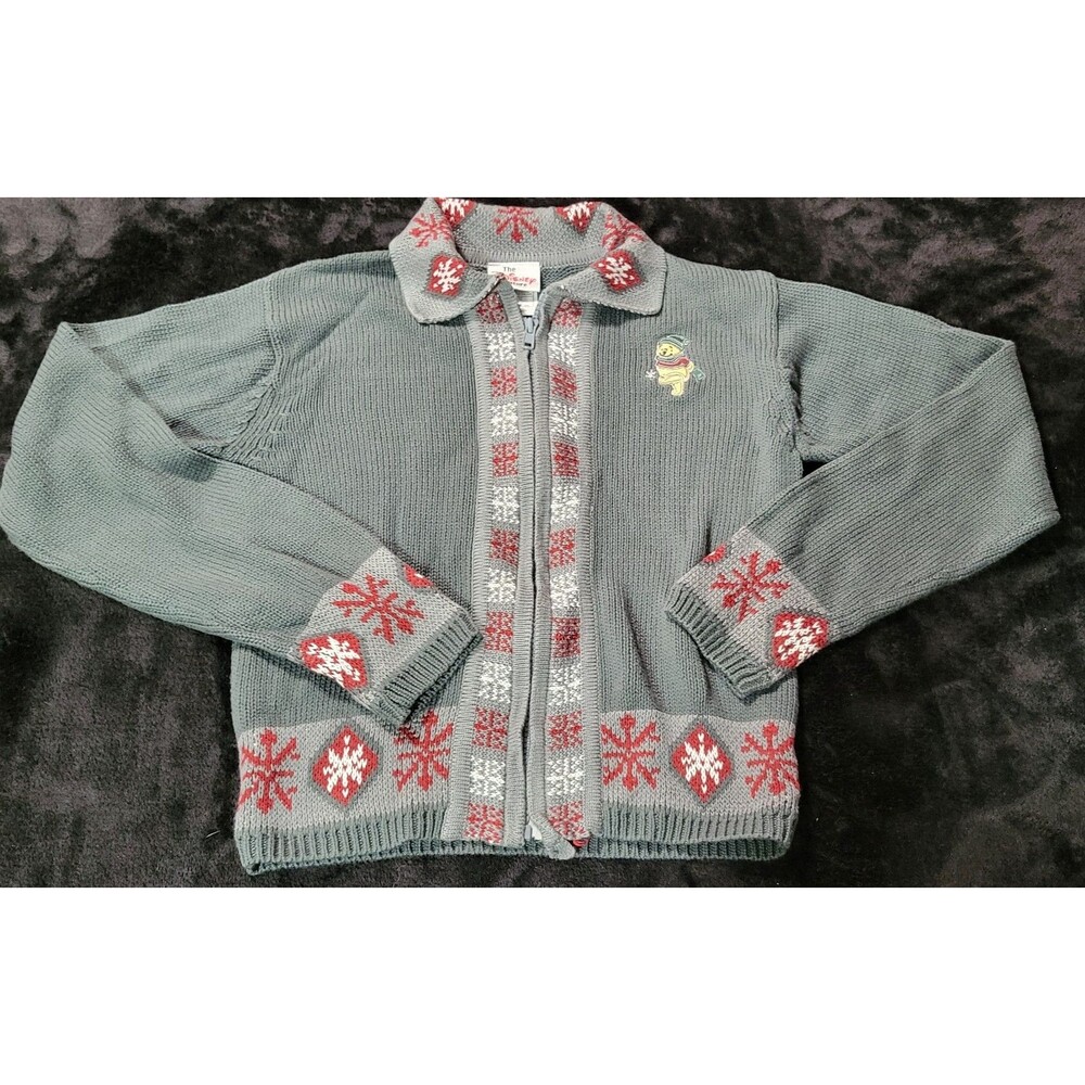 The Disney Store Winnie The Pooh Kids Sz Large Full Zip Gray Green Sweater AS IS